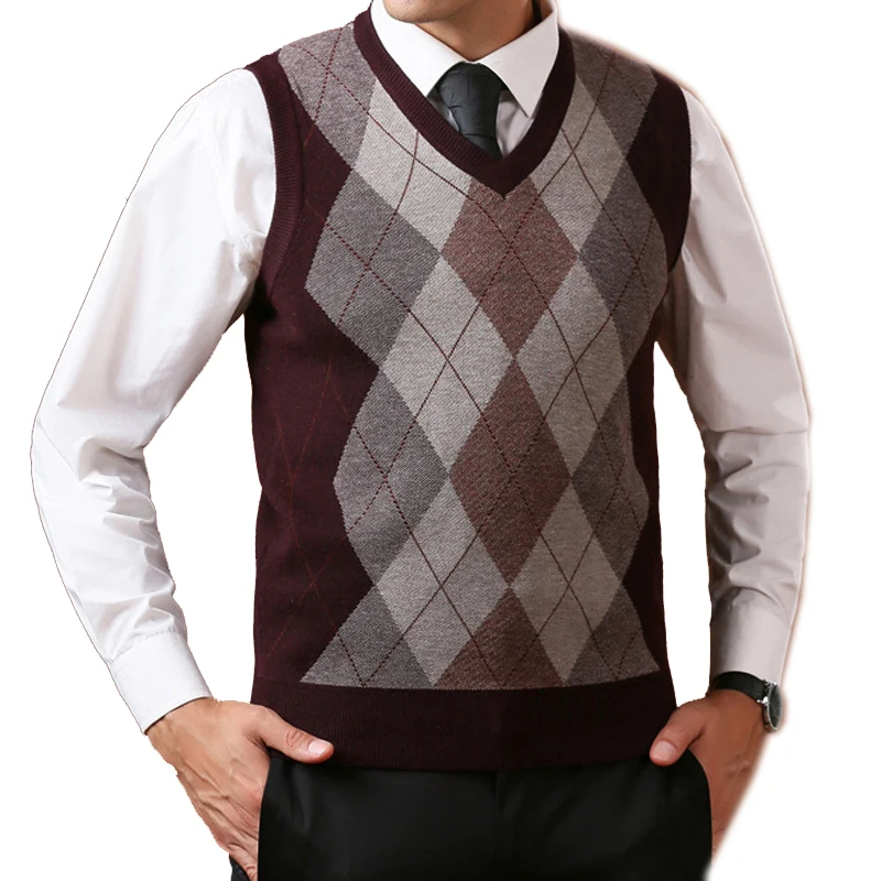 Мужской вязаный джемпер на бретельках базовый свитер пуловер без рукавов из 32.5%