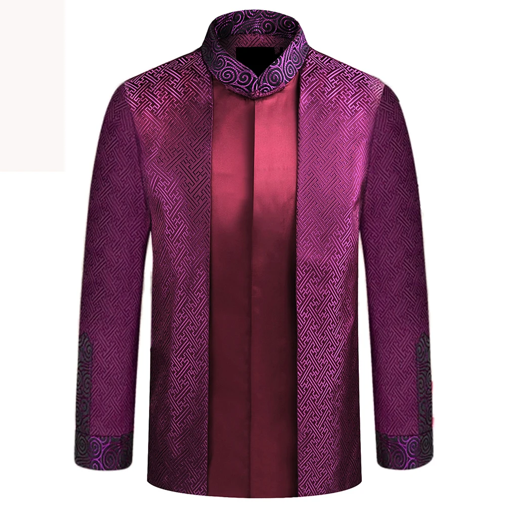 Костюм от Tang Новый Фиолетовый Китайский традиционный мужской костюм с