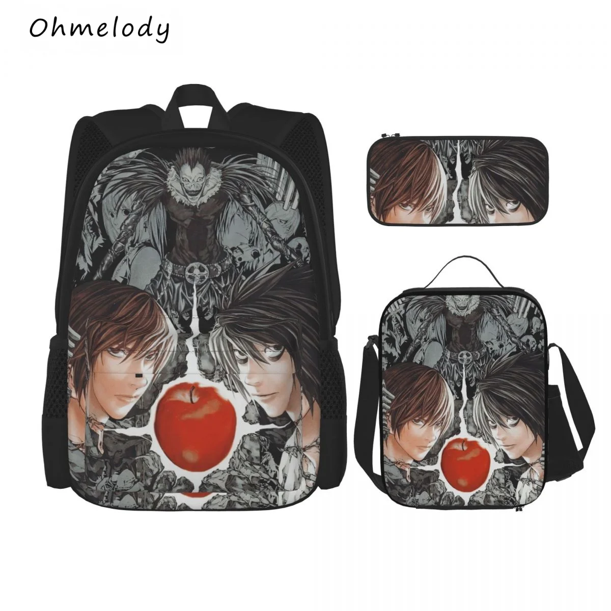 

Death Note Boys Cool School Backpack Sets 3in1 Bookbag Lunch Bags Pencil Cases Children Cartoon Backpack for Travelling Picnic