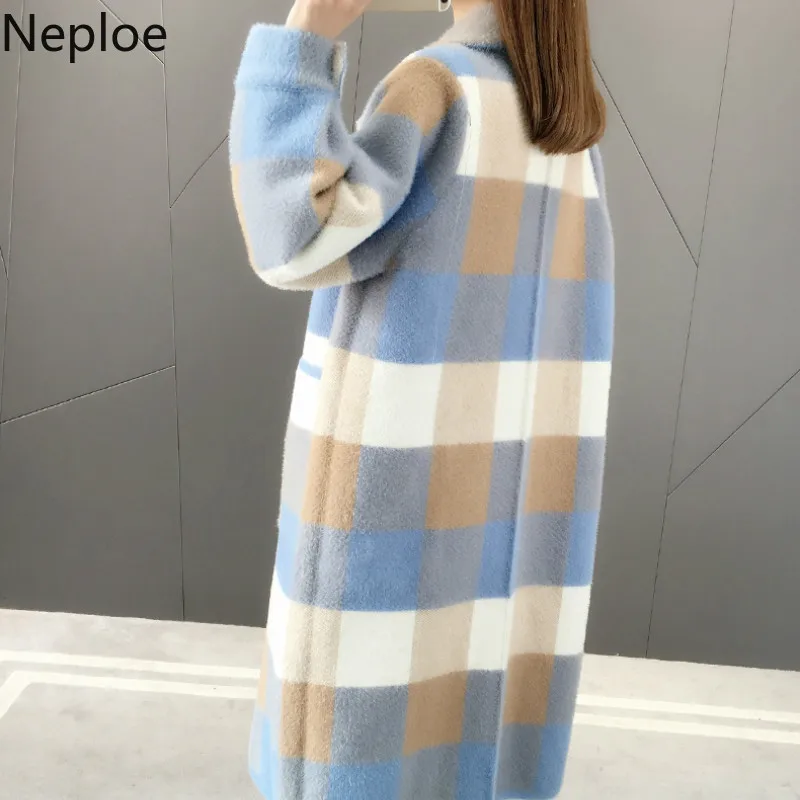 Neploe имитация воды плед пальто кардиган для женщин 2020 осень зима новый свободный