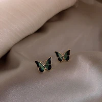 french oil painting style butterfly small earrings 925 silver needle earrings temperament simple earrings
