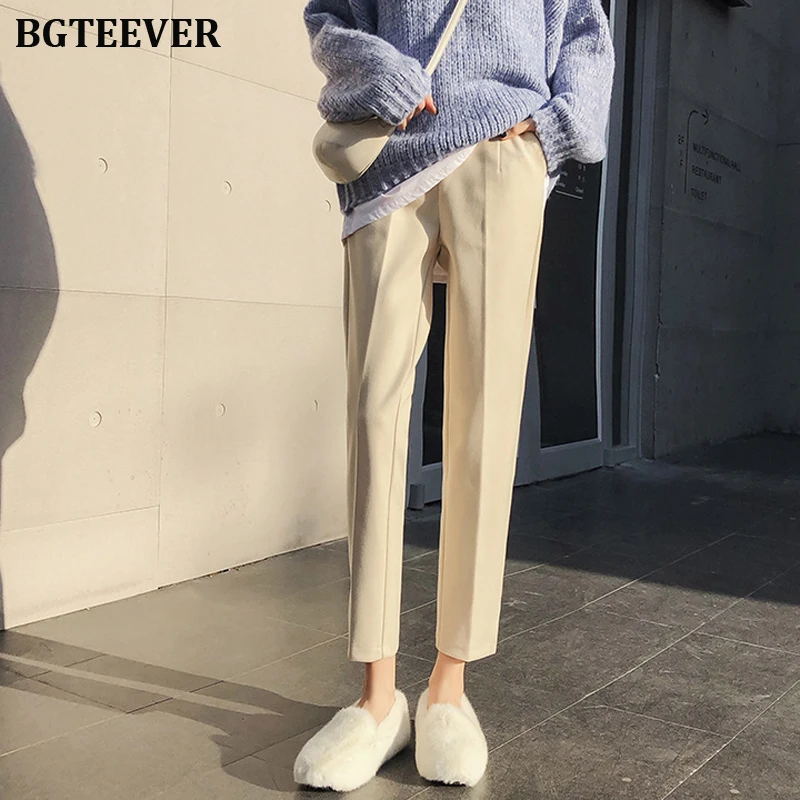 BGTEEVER Повседневный зимний костюм брюки с высокой талией женские утепленные узкие