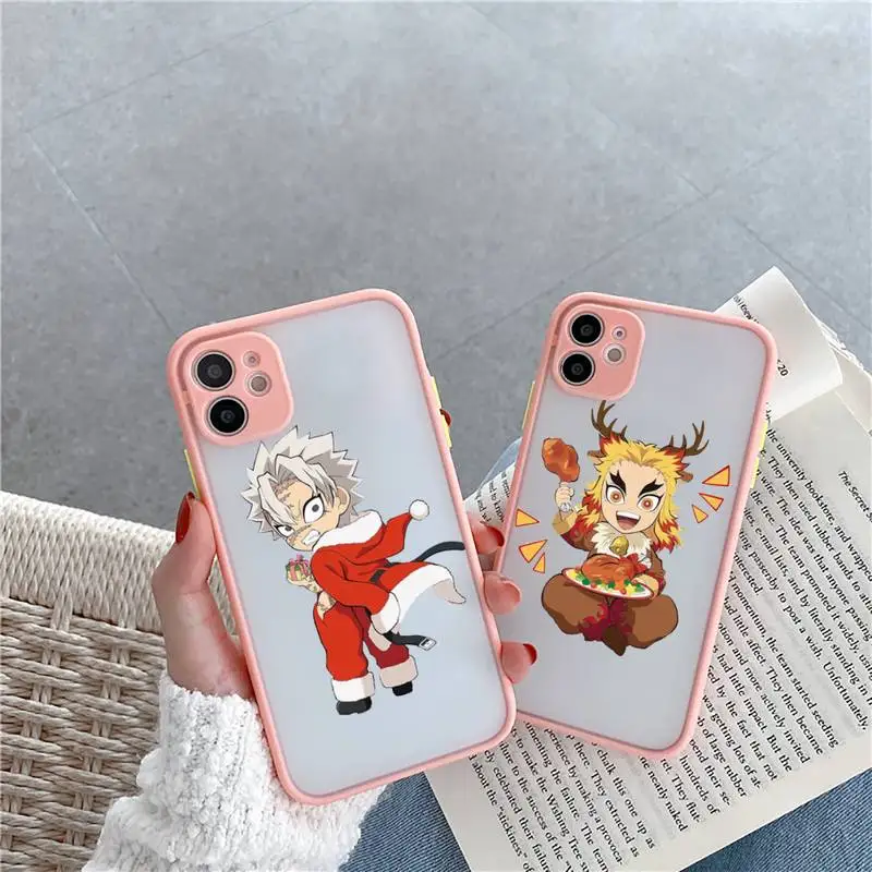 

Christmas Demon Slayer cute lovely Phone Cases Matte Transparent for iPhone 7 8 11 12 s mini pro X XS XR MAX Plus cover funda