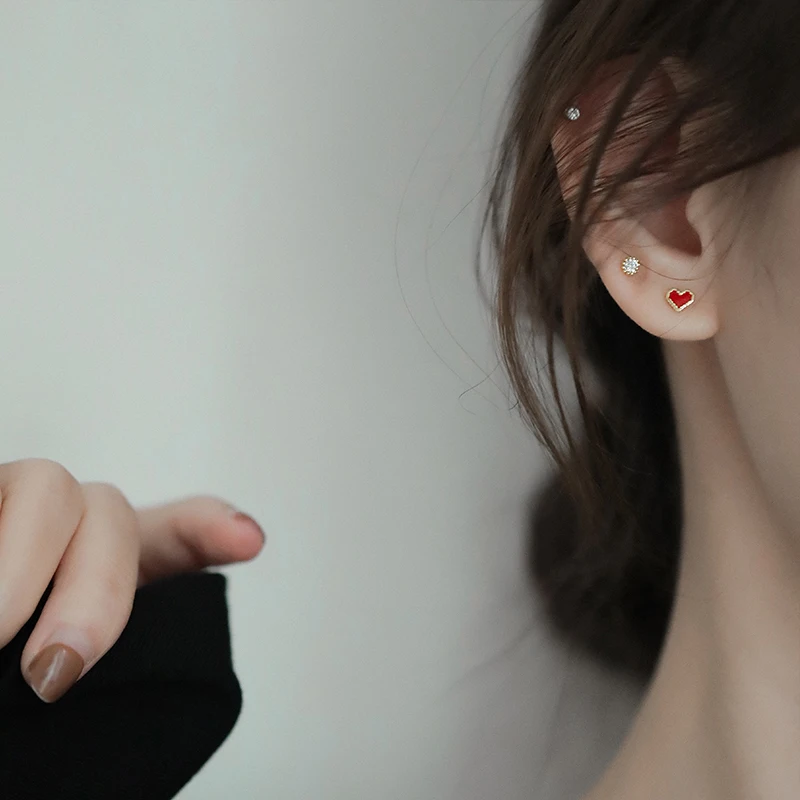 Серебряные серьги в виде сердца 925 пробы корейский стиль женский набор милые