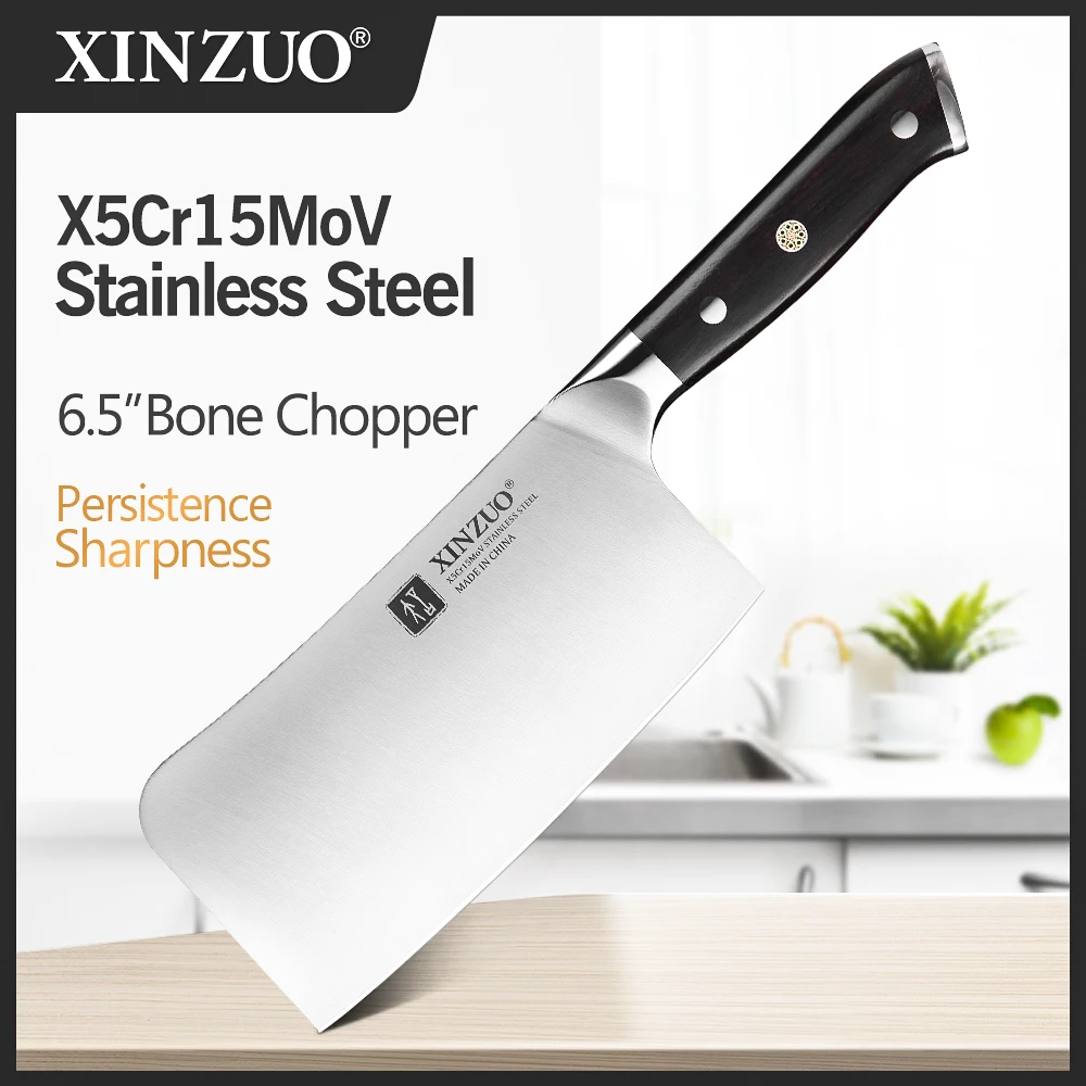 

XINZUO 6.5‘’ Inch Chopper Knife High Carbon X5Cr15Mov Steel Stainless Steel Knives Butcher Cleaver Meat Vegetables Ebony Handle