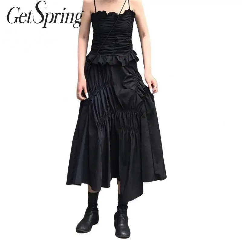 Женская Асимметричная юбка Getspring черная Повседневная Длинная хлопковая с