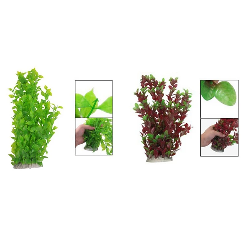 Пластиковые листья для украшения аквариума 2 шт. 40 см зеленые и фуксия|Декорации| |