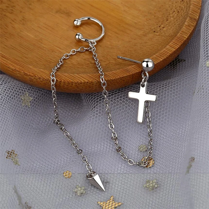 

Sasusp Punk Earring Personalize Long Chain Cross Earrings For Women Ball Round Ear Jewelry Accessories