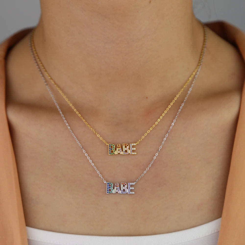 Золотое Радужное cz Пастельное BABE ожерелье с буквенным принтом оптовая продажа