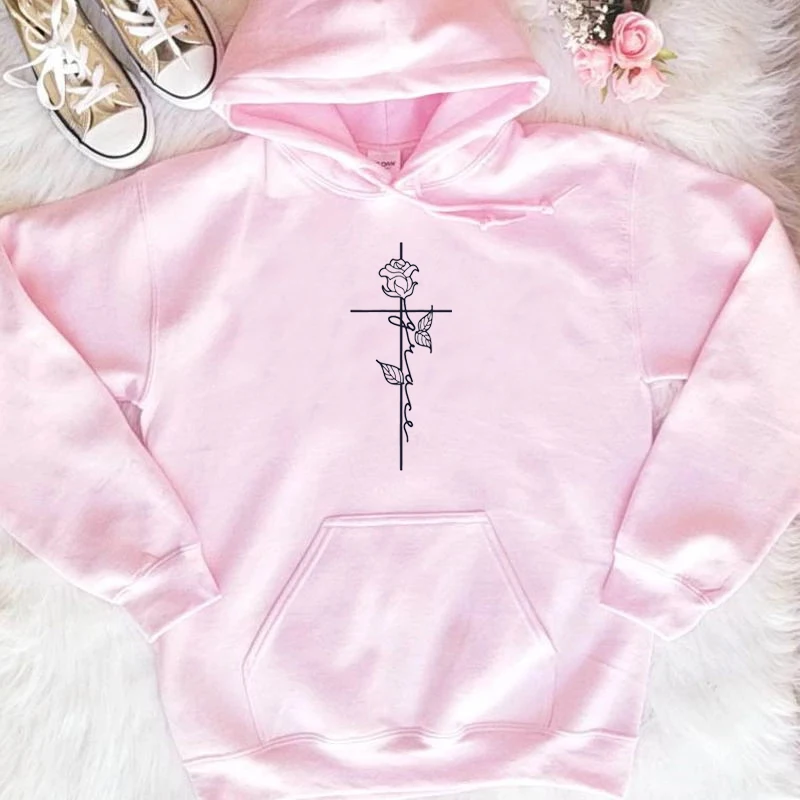 

Grace Cross Faith Jesus Baptism Christian Religious slogan pure cotton graphic vintage young hipster hoodie rose god pullovers