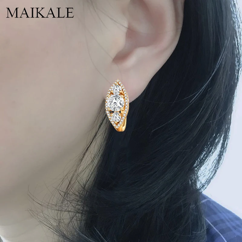 Женские серьги-гвоздики с фианитом MAIKALE большие серьги золотистого/серебристого