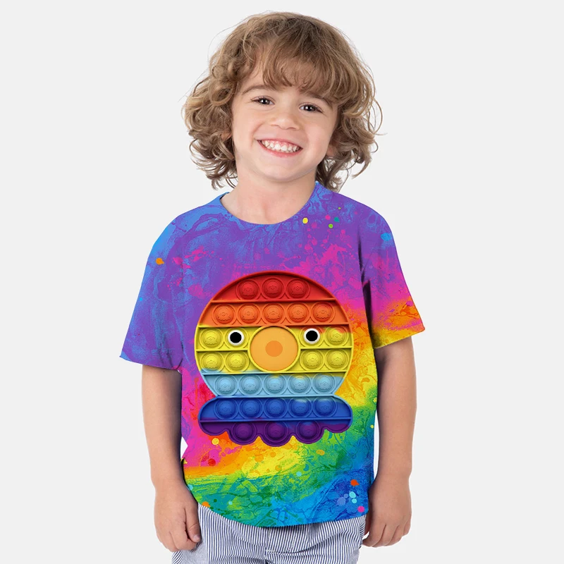 Детские футболки с 3D-принтом POP IT, детские летние Мультяшные футболки для мальчиков и девочек, футболки с аниме, Детские Забавные футболки, т...