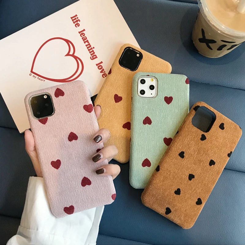 Чехол Ottwn для iPhone 11 с сердечком, вельветовый чехол для телефона, для iPhone XS 11 Pro Max XR X 8 7 6 6s Plus, хлопковая ткань, мягкий чехол из искусственной кожи