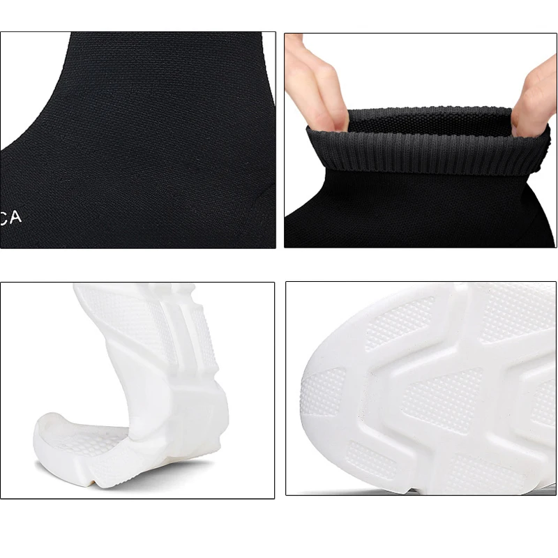 

Brand Unisex Socks Shoes Breathable High-top Women Boots Flats Fashion Men's Sneakers Stretch Fabric Casual Slip-On Ladies Shoes