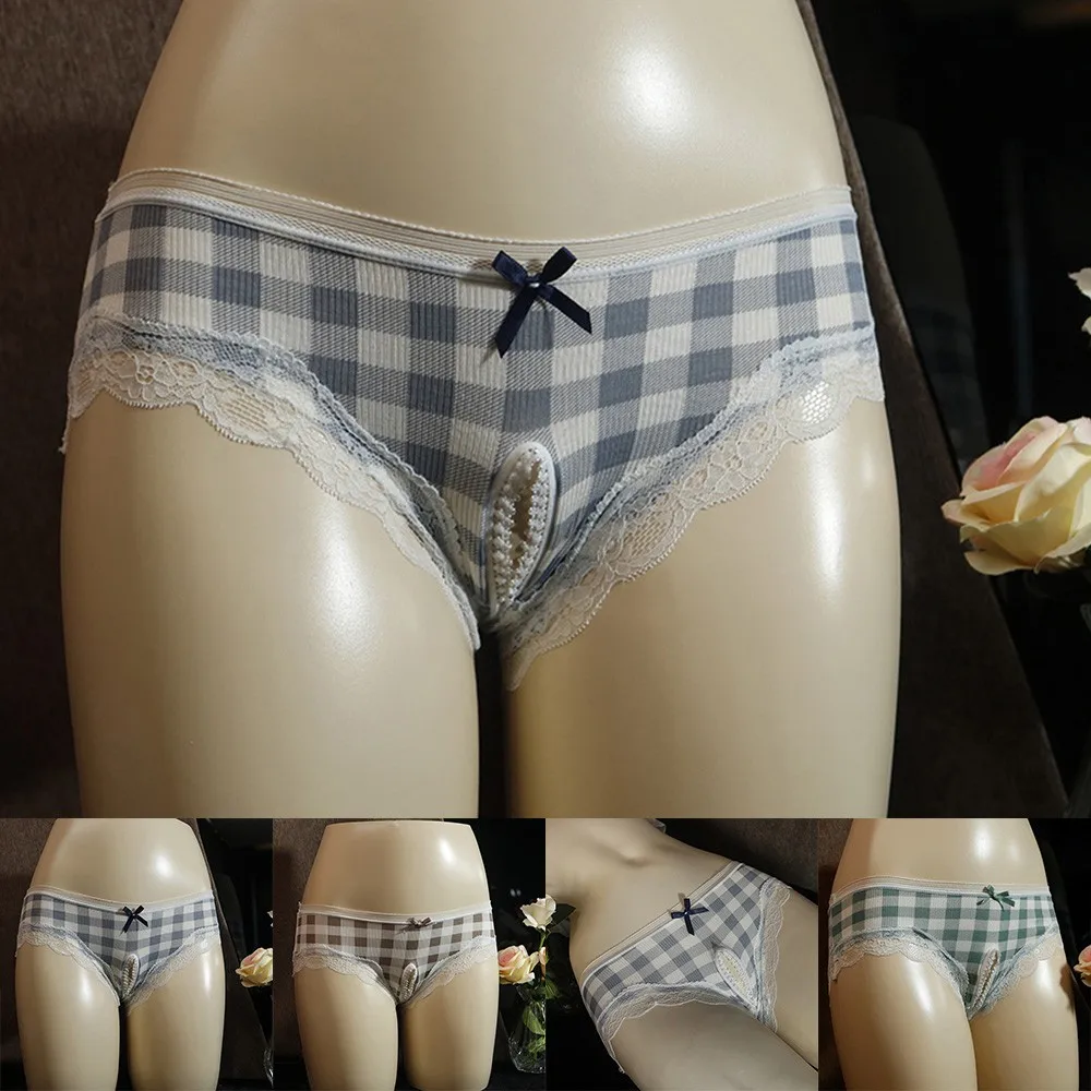 

Men's Sexy Briefs Low Waist Open File Underpants Men And Women Same Underwear Lattice Lace Trim Briefs Gays Clothes Sissy Pantie