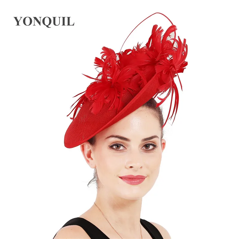 Для женщин Желтые Перья серый millinery шляпы чародей копия льняные Дерби kendeucky кепки Свадебные женатые элегантные головные уборы случай