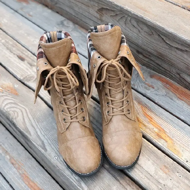 Постоянная обувь Женские Кожаные Ботинки martin до середины икры резиновая