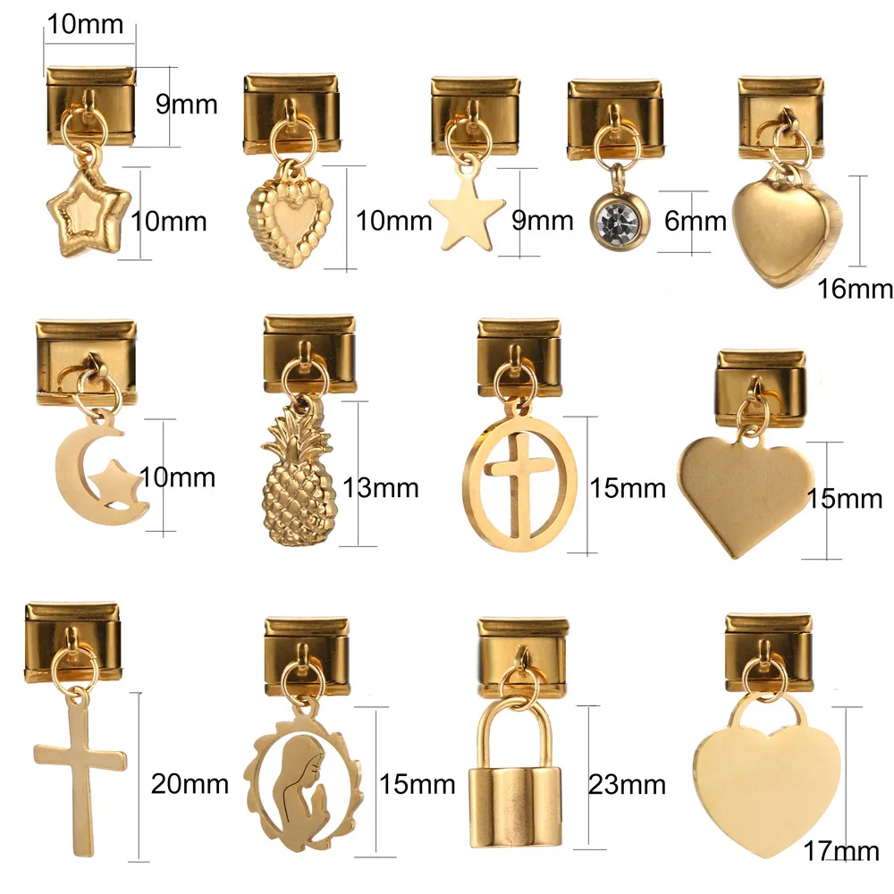 10 шт/лот из нержавеющей стали Сердце Крест Звезда ананас шармы замочки