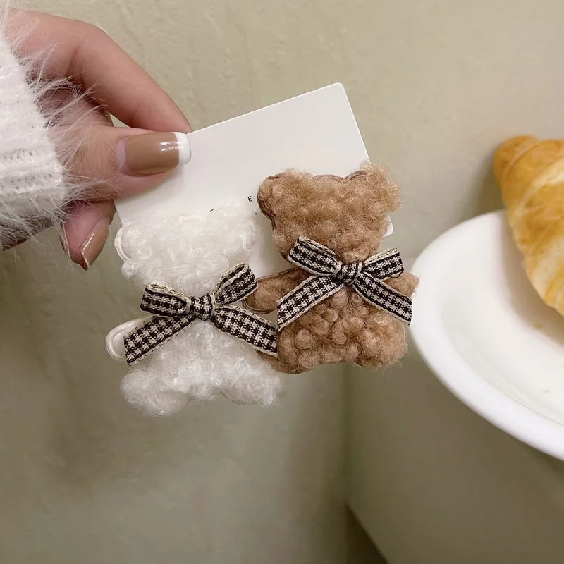 

Bowknot Sweet Temperament Plush Women Hair Accessories Little Bear Cartoon Korean Top Hair Clip