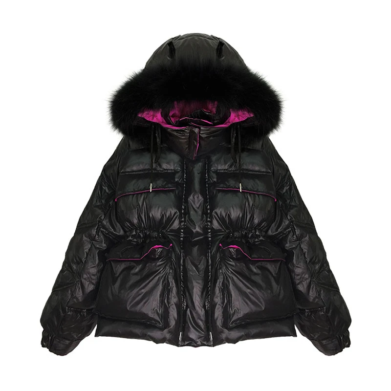 

ZURICHOUSE Winter Jacket Women Warm Fur Collar Hooded Parka 2021 Streetwear Oversized Fashion Glossy Down Padded Coat