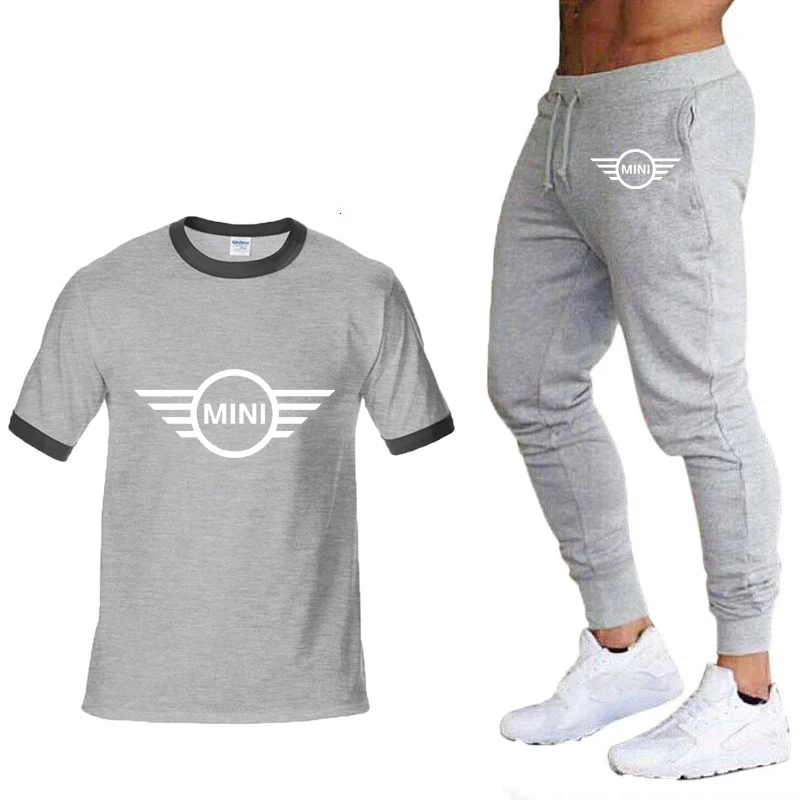 

Unisex New Men T-Shirts Mini Car Logo Printing Summer Casual Short Sleeve O-collar Cotton Men's T-shirt+shorts suit 2pcs