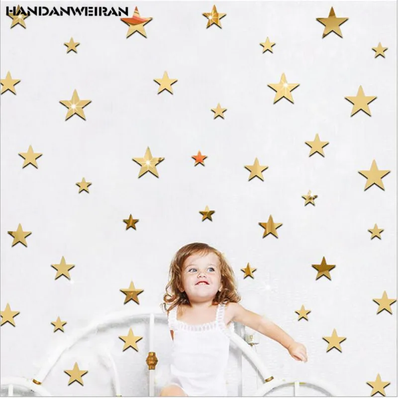 20PCS/Bag Mirror Wall Stickers Cartoon Stars Children Room Decoration Living Baby Green Home | Дом и сад