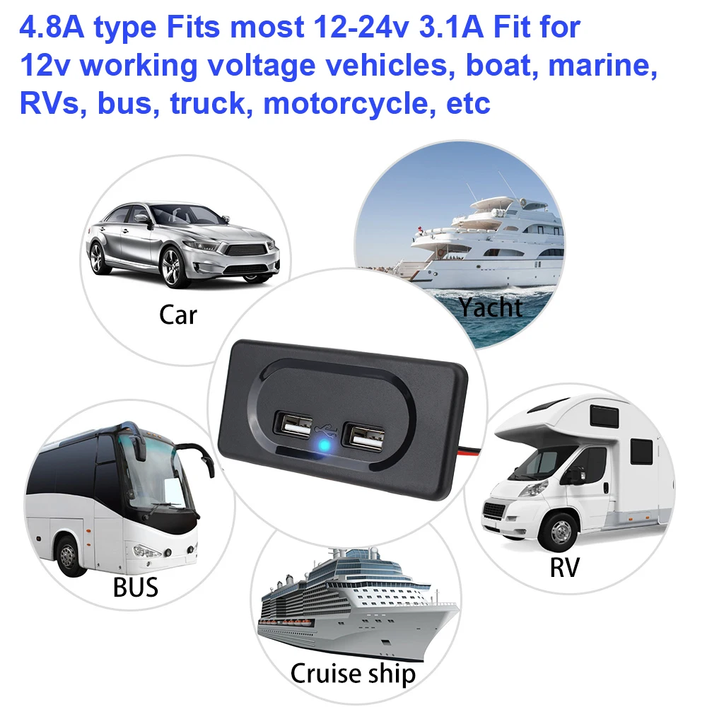 

Пылезащитный адаптер питания с двумя USB-портами, 3,1 А, 12 В