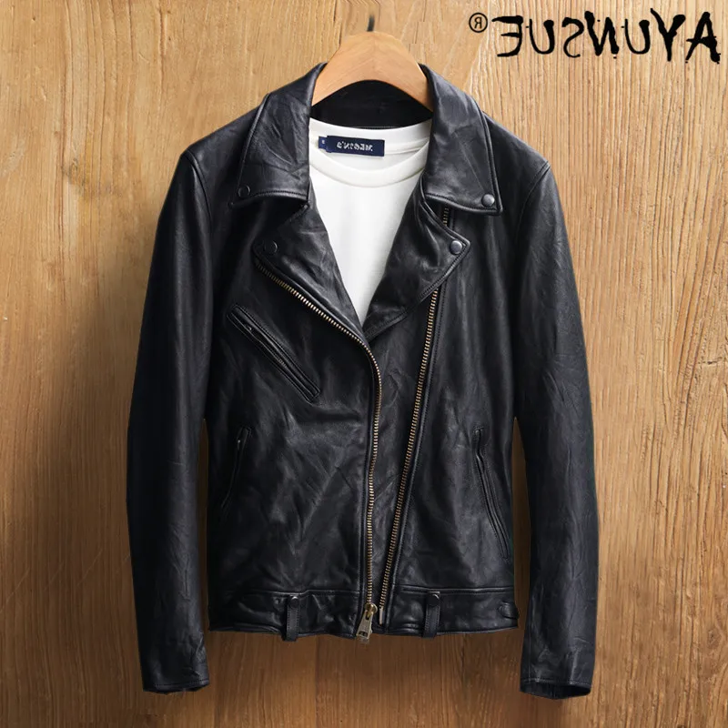 

Men's authentic jacket, luxury sheepskin coat, motorcycle jacket, genuine leather