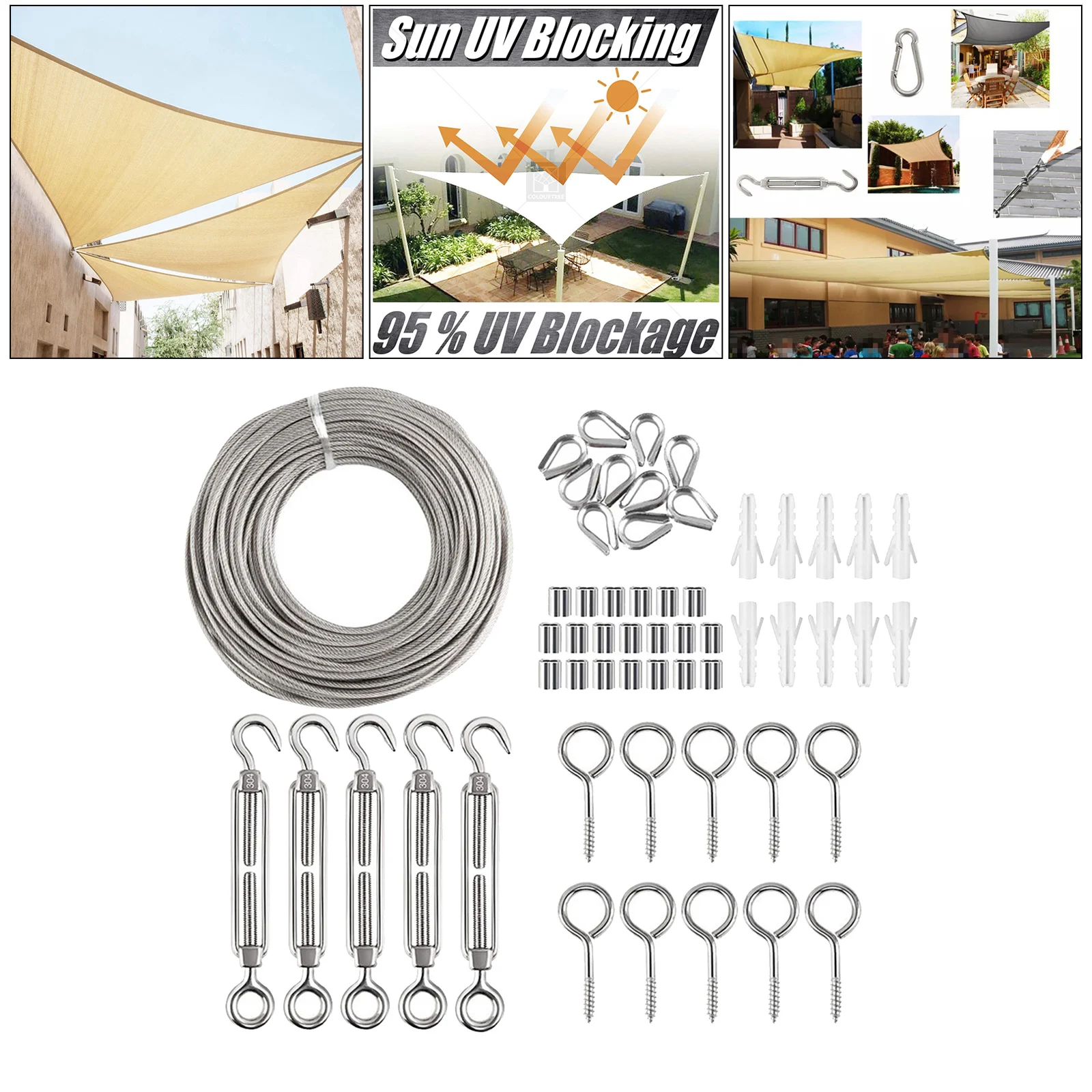 

Shade Sail Hardware Kit Stainless Rectangle Sails Complete Set with Cable