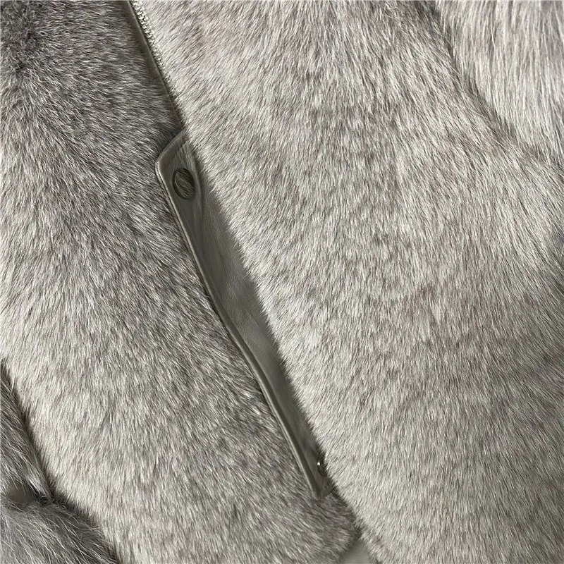 Winter Women Real New whole Skin Fox Fur Coat WIth Sheepskin Collar Short Suit  Commuter Parkas Streetwear Thick Warm for 2021