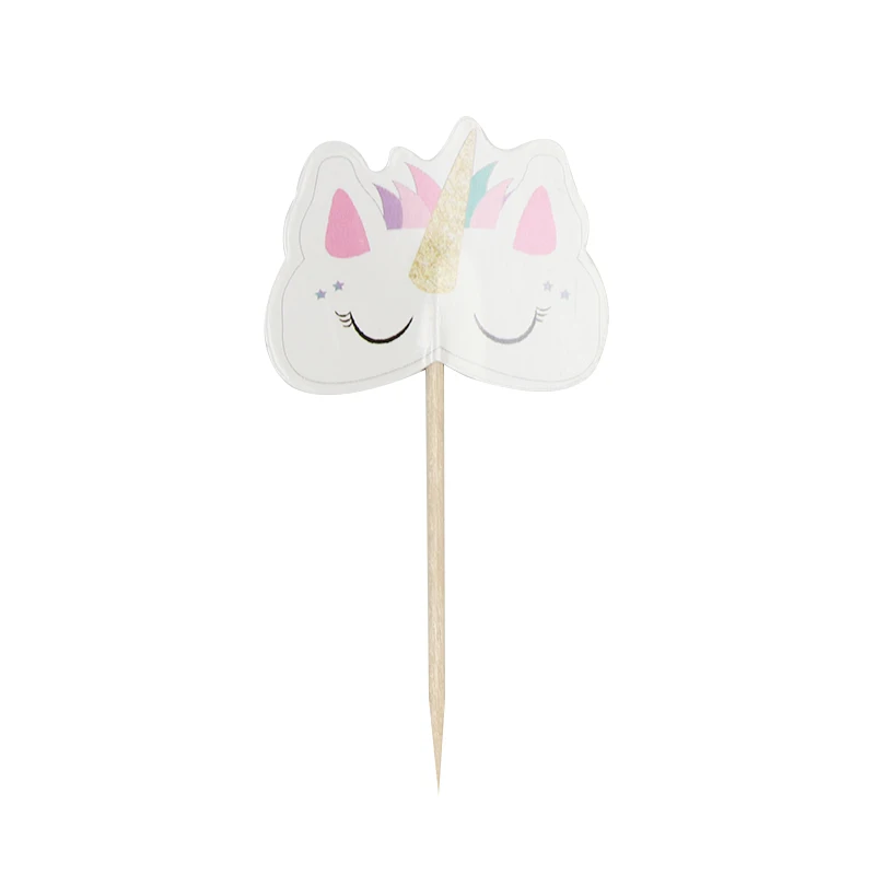 LINVIERLOVE 24pcs/pack Pink Unicorn Crown Cupcake Topper For Kids Birthday Party Cake Decortion Boys Girls Supplies | Дом и сад