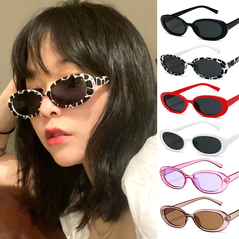 

New Trend Small Frame Sunglasses Women Men Cow Color Sunglasses Retro Oval Brand Designer Ladies Cat Eye Pink Sun Glasses