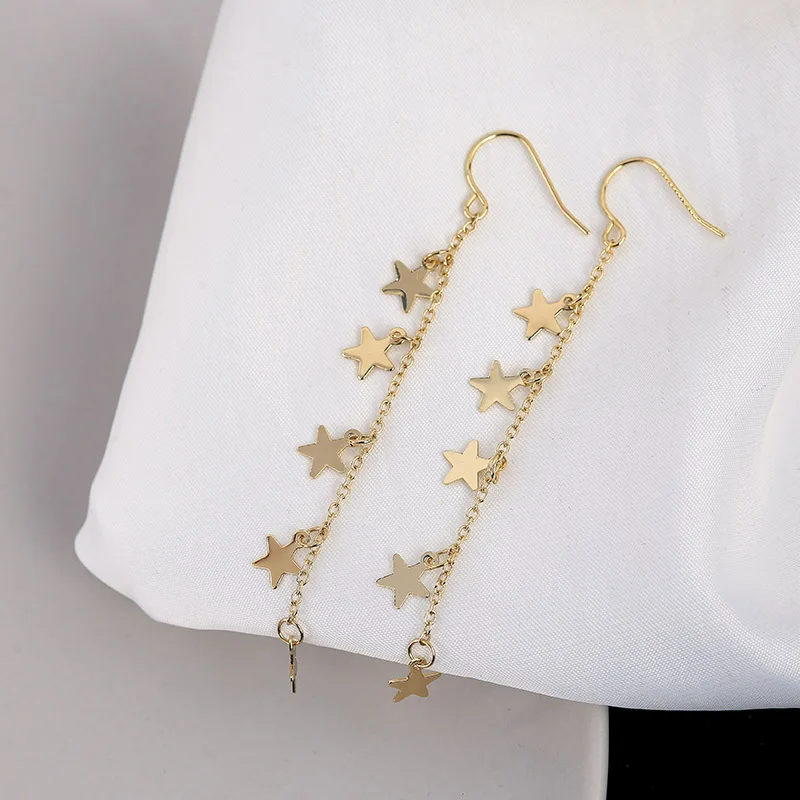 2020 новые модные золотые длинные Подвесные серьги со звездой и кисточками для