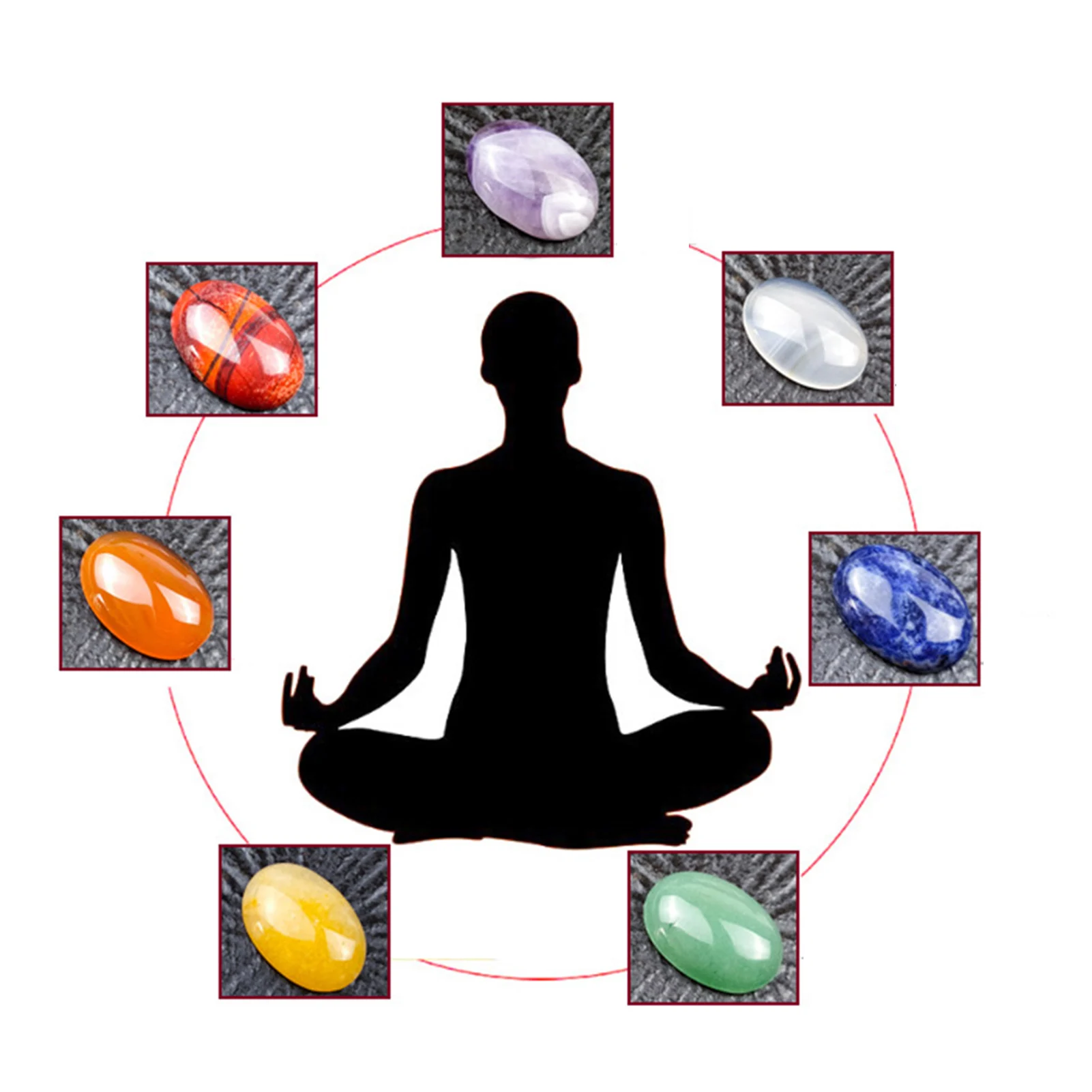 

7pcs Oval Natural Crystal Gemstone Ornaments Healing Yoga Meditation Energy Stone FAS6