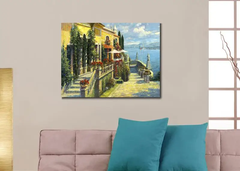 Koop Wall Art Tuin Lanscapes Schilderijen Belagio Sunshine Handgeschilderde Olieverfschilderijen Middellandse Home Decor