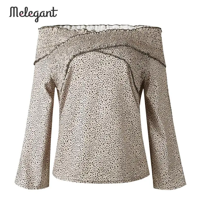 Melegant Sexy Off Shoulder Leopard Shirt Winter Female Flare Sleeve Fashion Women Tops and Blouses Plus Size Ladies blouse Mujer | Женская