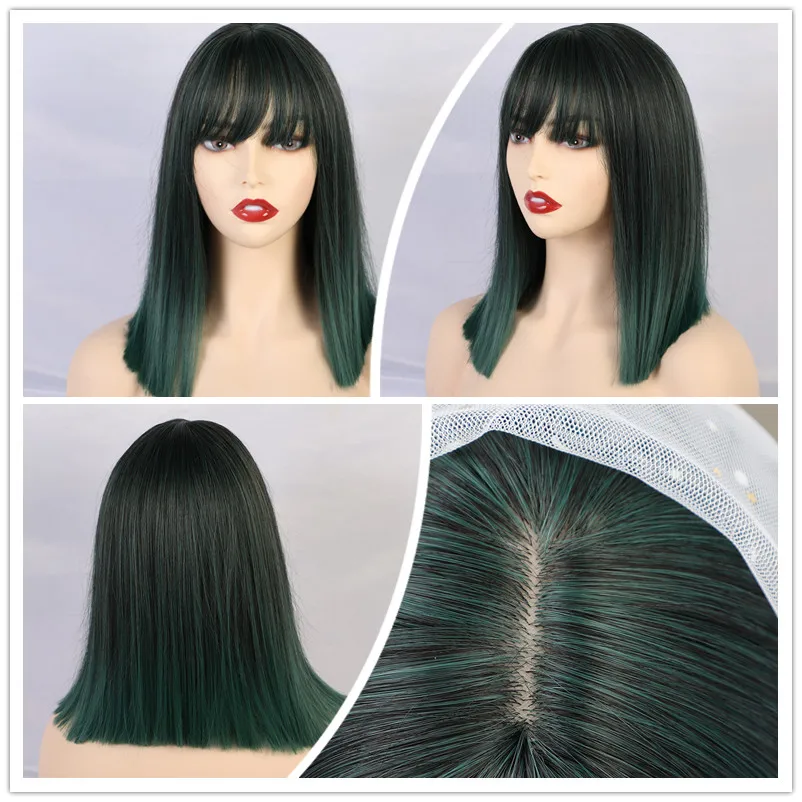 Крошечные LANA короткие прямые Ombre черный коричневый синтетические парики с челкой для женщин боб парик жаростойкий Лолита косплей парик - Цвет: ss152-4T610