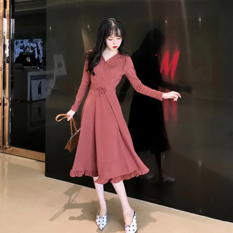 Вязаное платье осеннее для женщин новинка 2019 облегающее тонкое зимнее с длинным