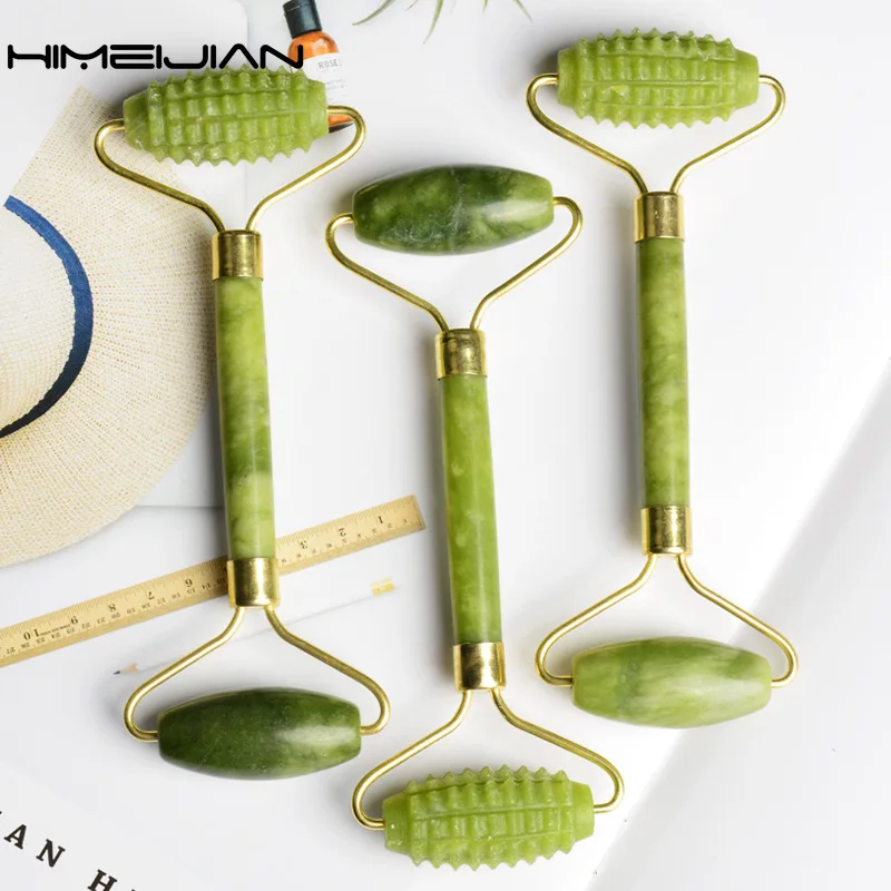 

Natural Xiuyan Jade Double Head Barbed Face Roller Portable Jade Massager Facial Massage Lift Skin Care Tools Beauty Body Health