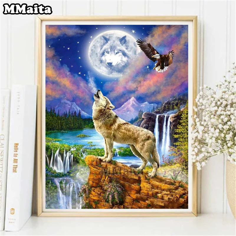 

Алмазная живопись 5D «сделай сам», Набор для вышивки крестиком волка, полная вышивка, квадратная вышивка, животные, искусство, картина стразы...