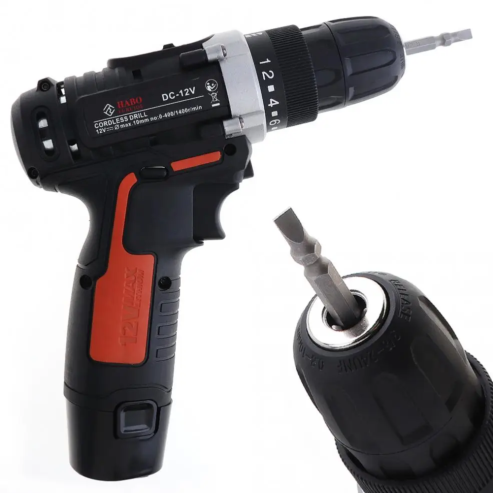 AC 100-240 V Беспроводная 12V электрическая дрель/отвертка с литий-ионным аккумулятором и двухскоростной кнопкой регулировки для работы с винтами