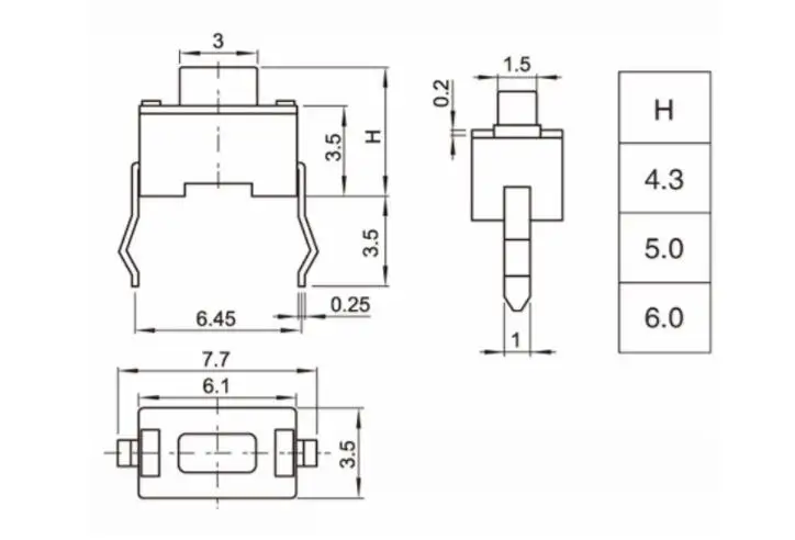 3X6X5MM PCB мгновенный тактовый кнопочный микро-переключатель 2 Pin DIP светильник Touch 3*6*4