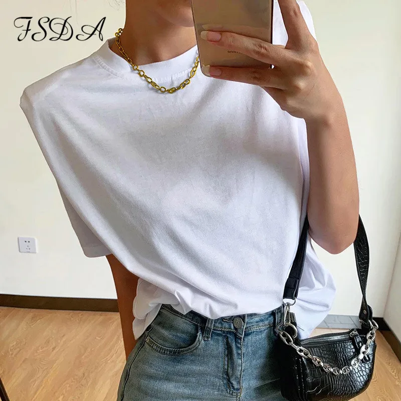 FSDA 2020 Summer Short Sleeve T Shirt Basic Women White Casual O Neck Tee Streetwear Elegant Loose Sexy Top Shirts Ladies | Женская
