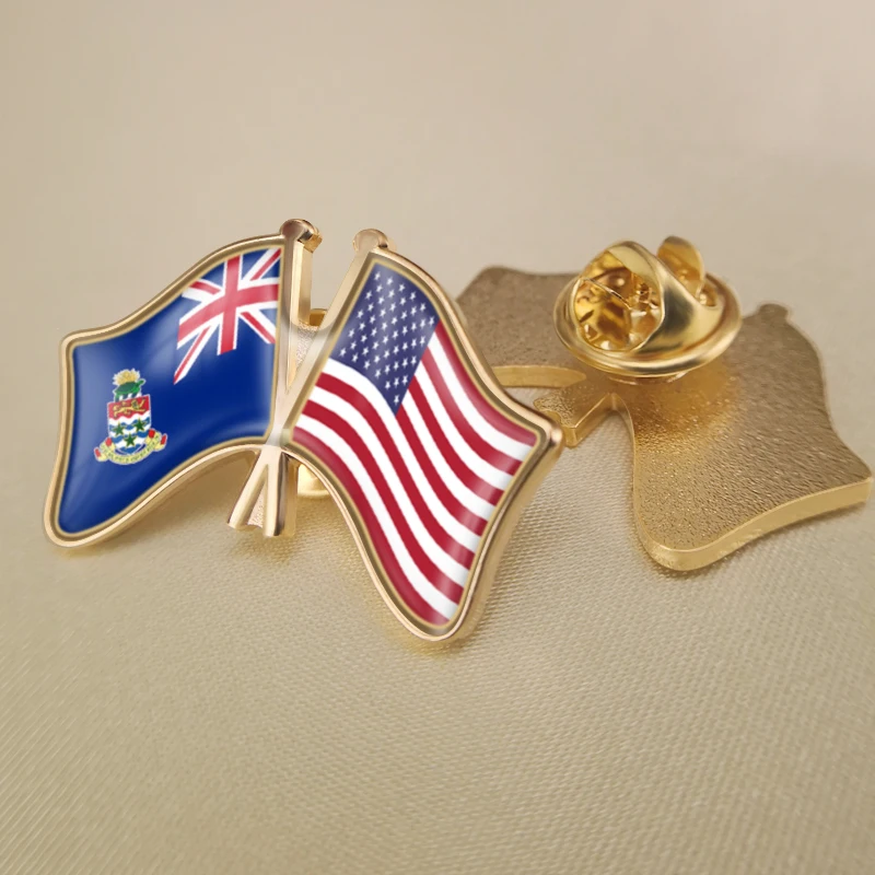 

Cayman Islands and United States Crossed Double Friendship Flags Lapel Pins Brooch Badges