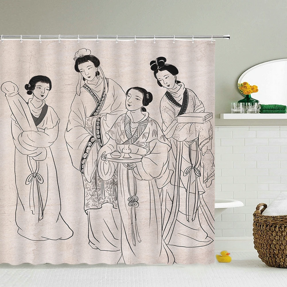 

Chinese Style Woman 3D Shower Curtains Ink painting Printing Bathroom Shower Curtain Waterproof Polyester Fabric Bath Curtain