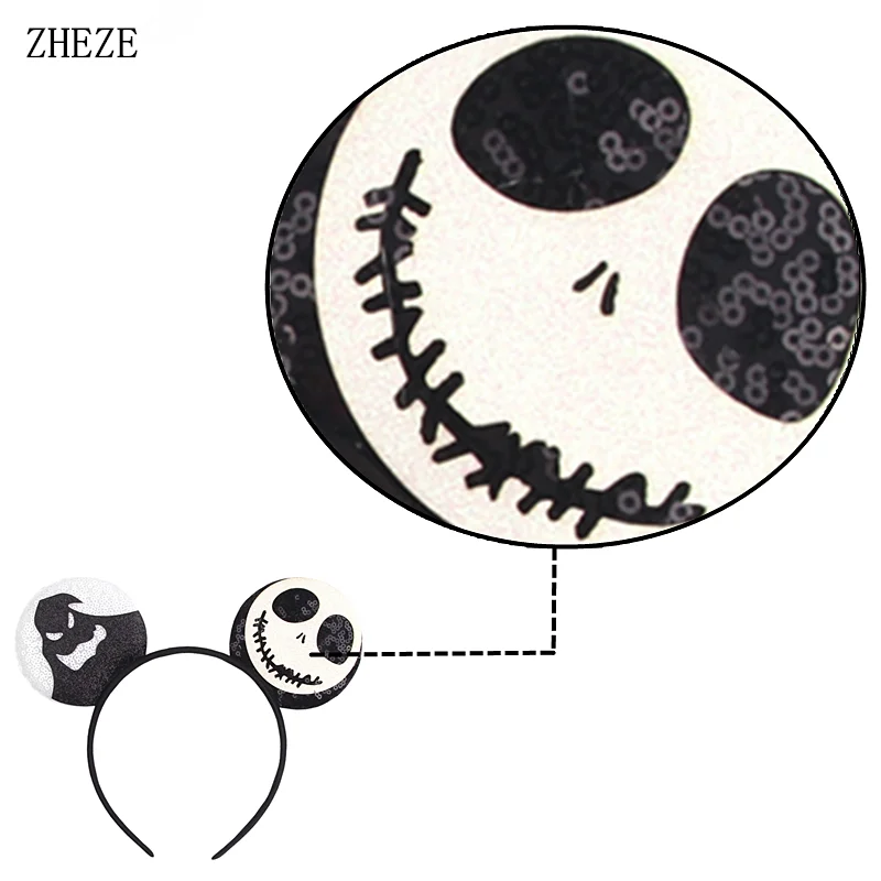 

10Pcs/Lot Halloween Ghost Skull Mouse Ears Hairband For Women 2021 New Fashion Sequins Headband Girls Hair Accessories