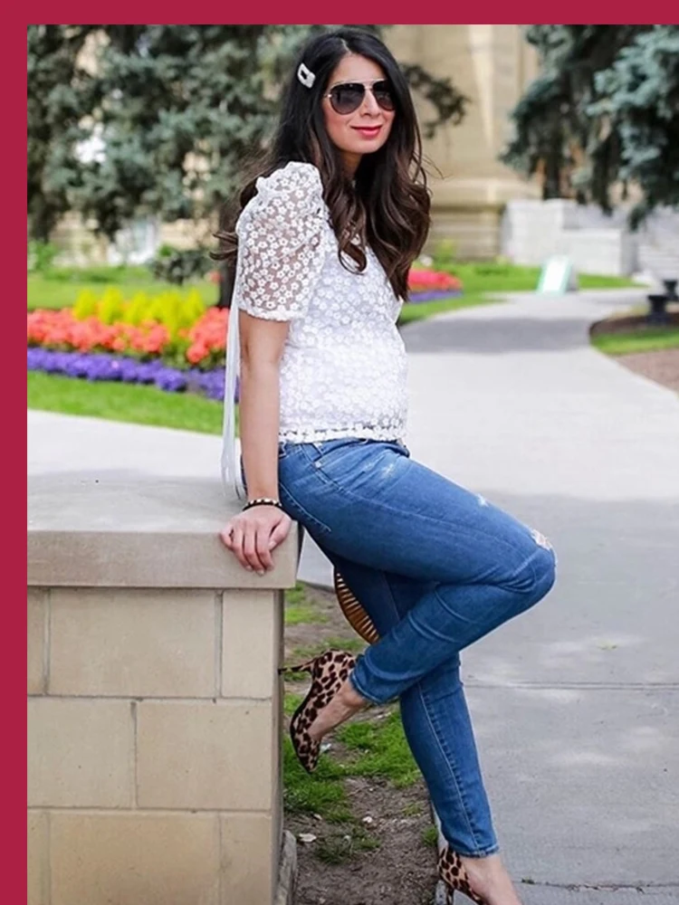 Dotfashion белый узел сзади с пышными рукавами Цветочная вышивка с сеткой женские летние топы летние сексуальные с коротким рукавом корейские блузки