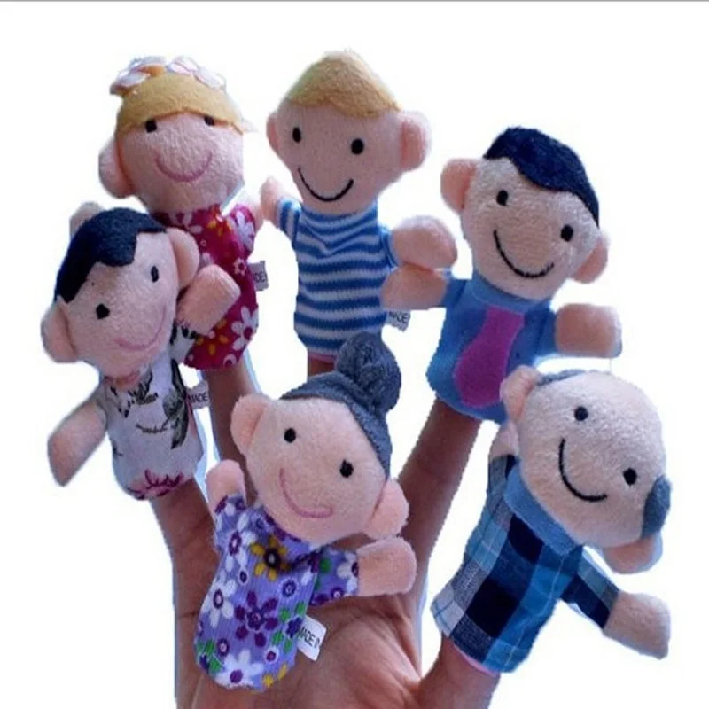 

6PCS Family Finger Puppets Set Mini Educational Storytelling Props Cute Plush Toys Baby Favor Hand Puppet Cloth Dolls Boys Girls