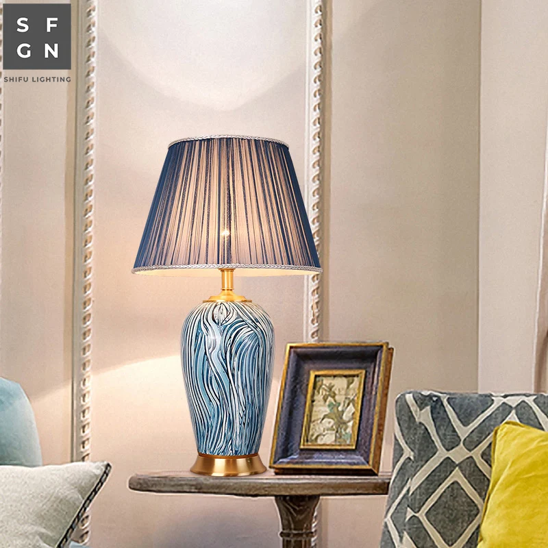 Copper Table Lamp American Style for Living Room Jingdezhen Ceramic Luxury Bedroom Bedside Decorated LED | Лампы и освещение