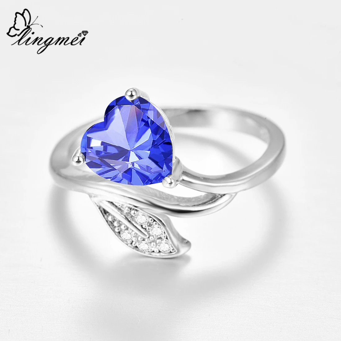 Lingmei оптовая продажа обручальные листья любовь романтическое сердце циркониевые